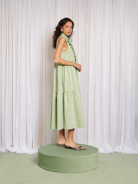 Stables Gingham Bow Dress Green Gingham / L