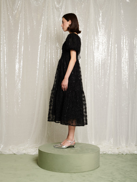 Laced Night Midi Dress Coal Black / XS