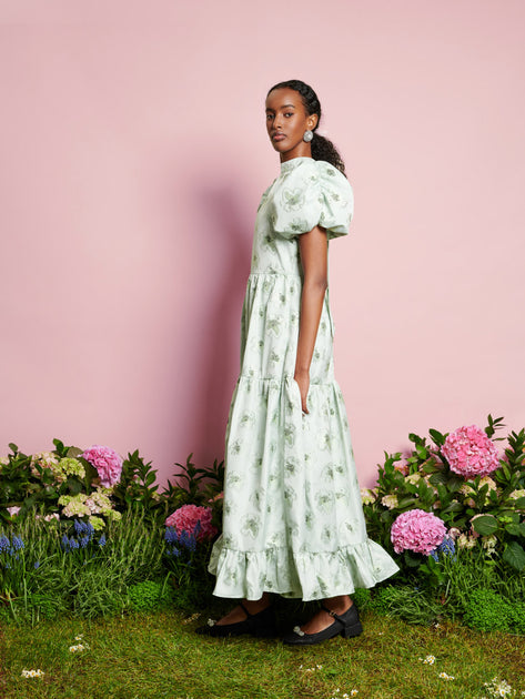 Pink and green floral dress best sale