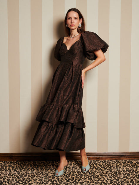sister jane brown dress Sister Jane jacquard mini dress in chocolate brown