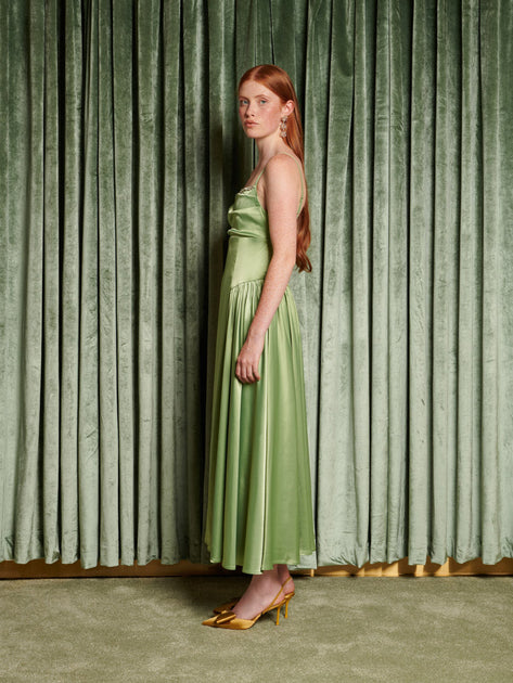 Dream Cinematic Satin Midi Dress Pistachio Green / L