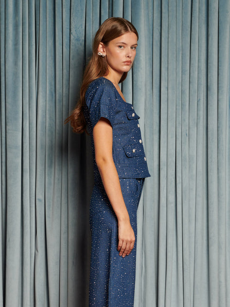 Daze Embellished Denim Top – Sister Jane