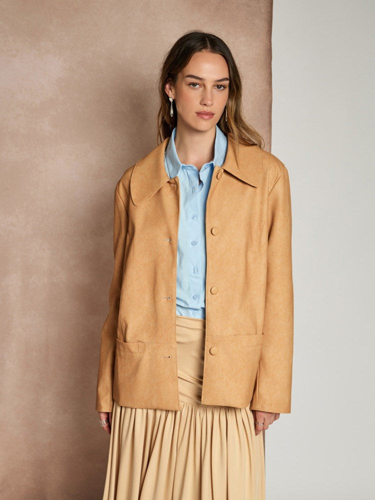 <b> < b> Camila Faux Leather Jacket