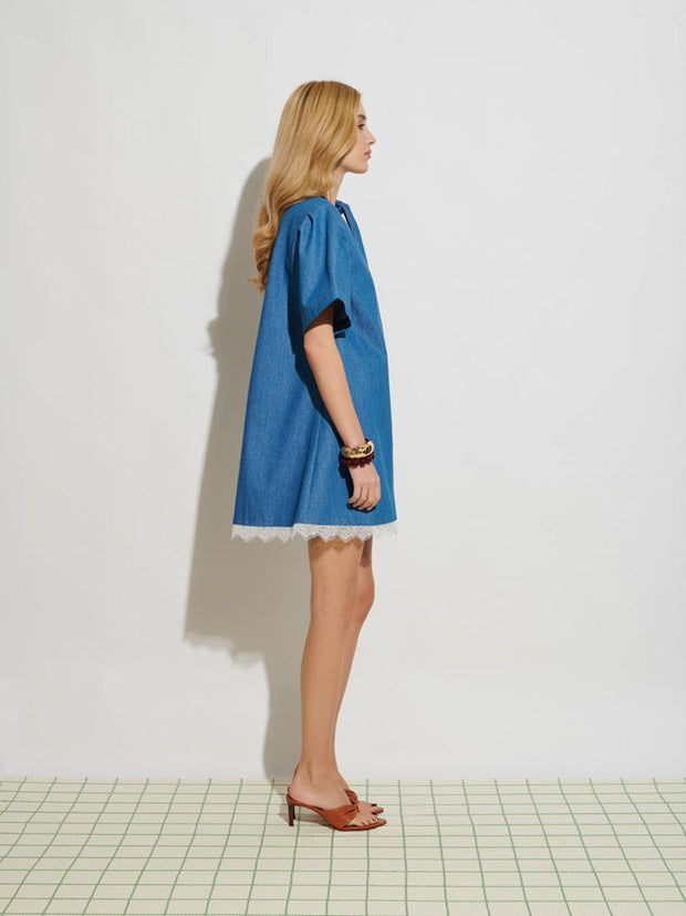 elena belted denim mini dress Aje Elena Belted Denim Midi Dress