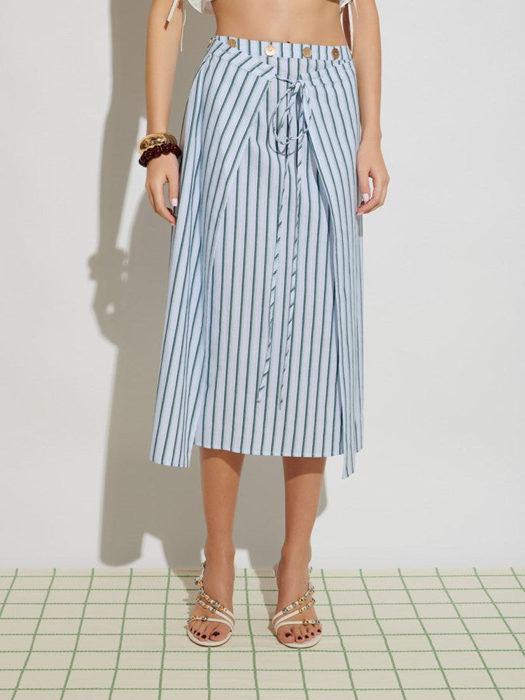 <b> < b> Saafiya Striped Midi Skirt