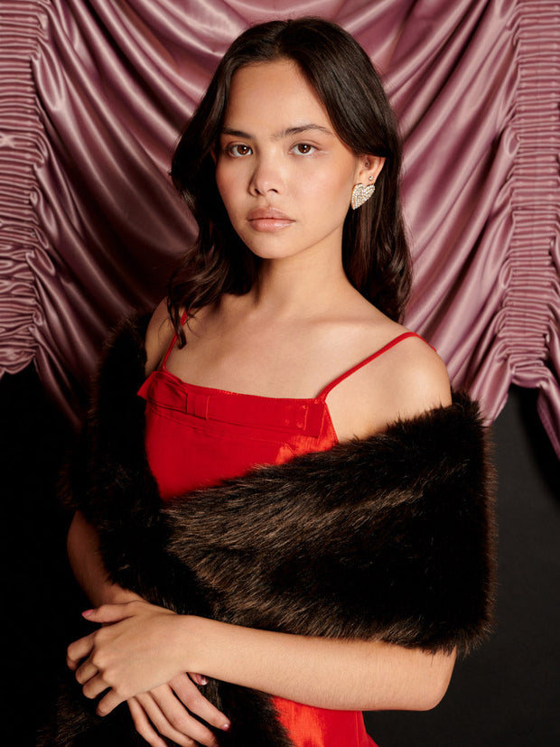 Malone Faux Fur Shawl Ebony Brown / Z