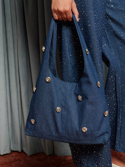 Daze Embellished Denim Bag Indigo Blue / Z