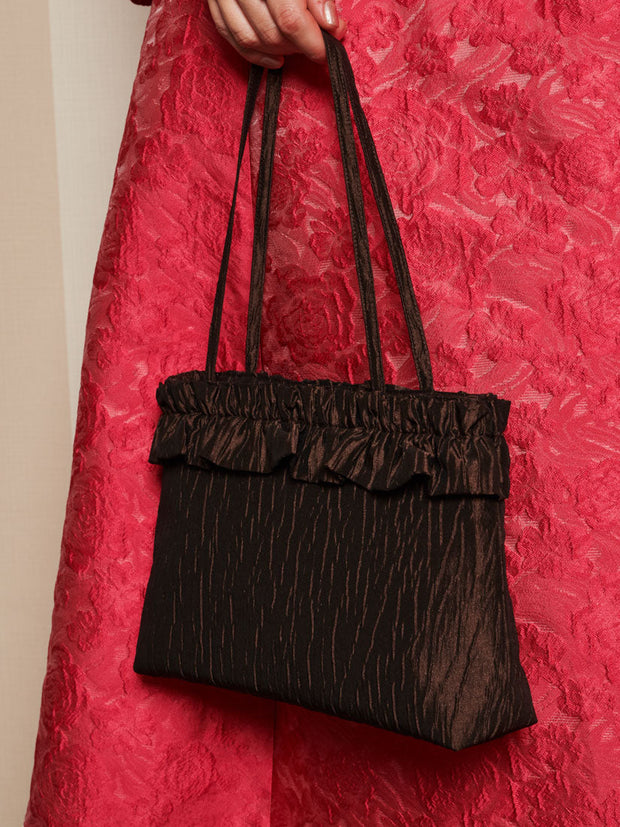 Antiques Jacquard Ruffle Bag Chocolate Brown / Z