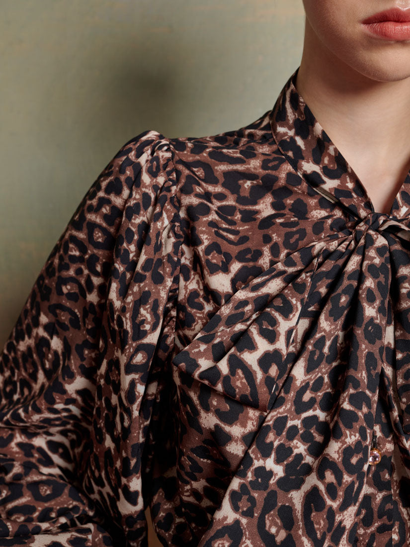 Cabi #3148 leopard print store bow blouse