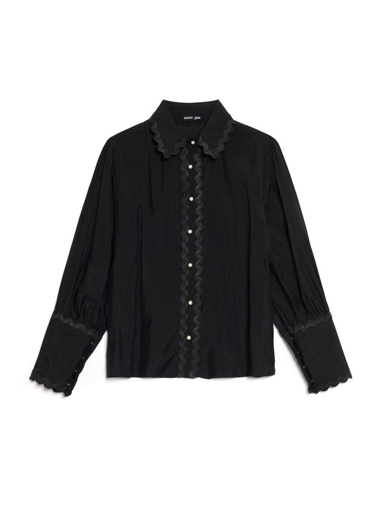 売れ筋商品|||シスタージュン シャツ レディース トップス PASSERINE RIC RAC BLOUSE - Button-down blouse - black Passerine Ric Rac Blouse – Sister Jane