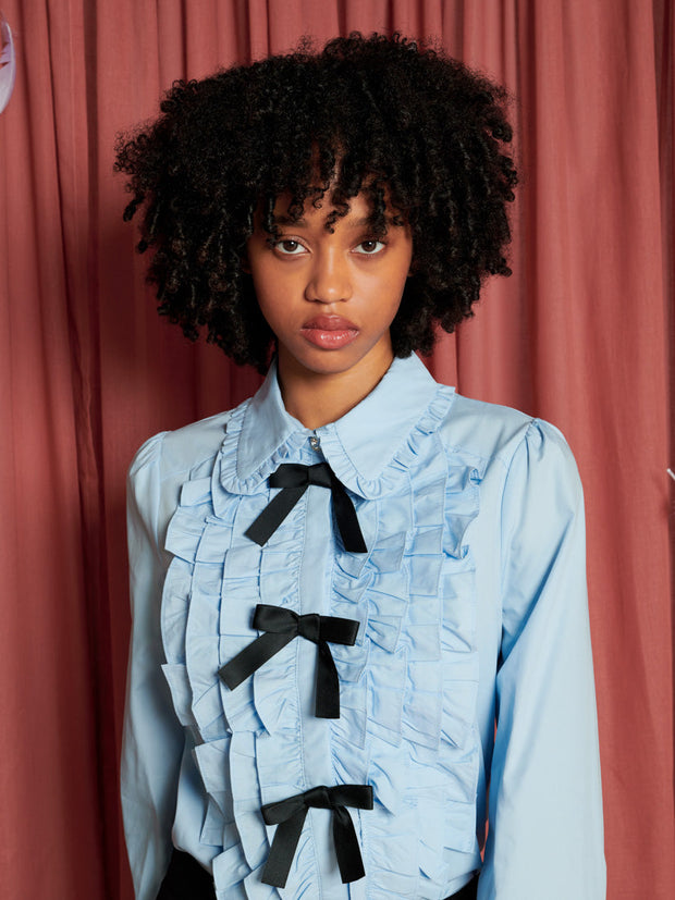 Arnell Bow Ruffle Shirt Cornflower Blue / Z