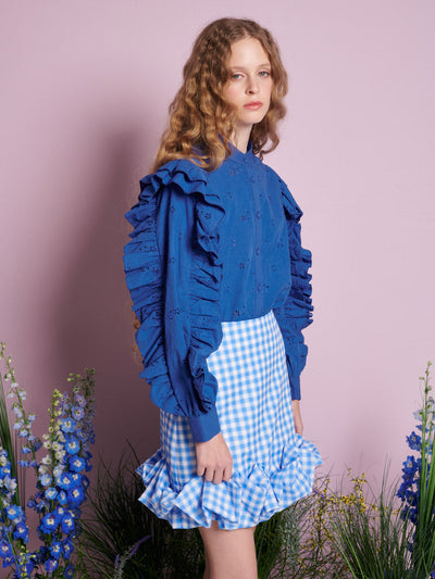 Meadow Sage Ruffle Blouse Royal Blue / Z
