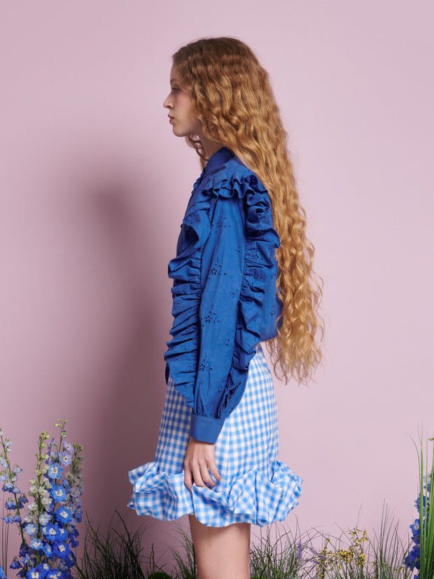 Meadow Sage Ruffle Blouse Royal Blue / Z