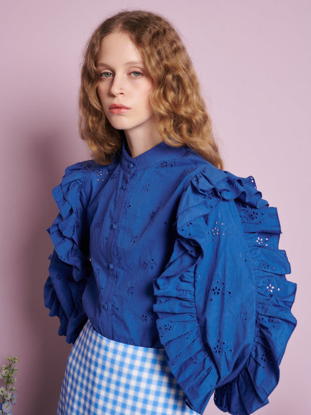 Meadow Sage Ruffle Blouse Royal Blue / Z