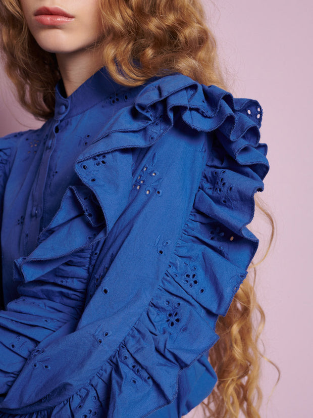 Meadow Sage Ruffle Blouse Royal Blue / Z
