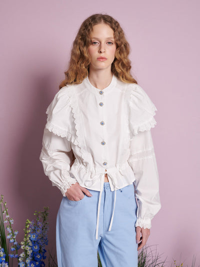 Sweet Pea Ruffle Blouse Pearled White / Z
