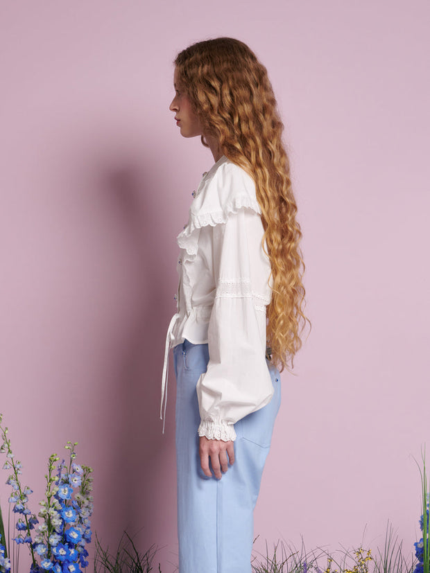 Sweet Pea Ruffle Blouse Pearled White / Z