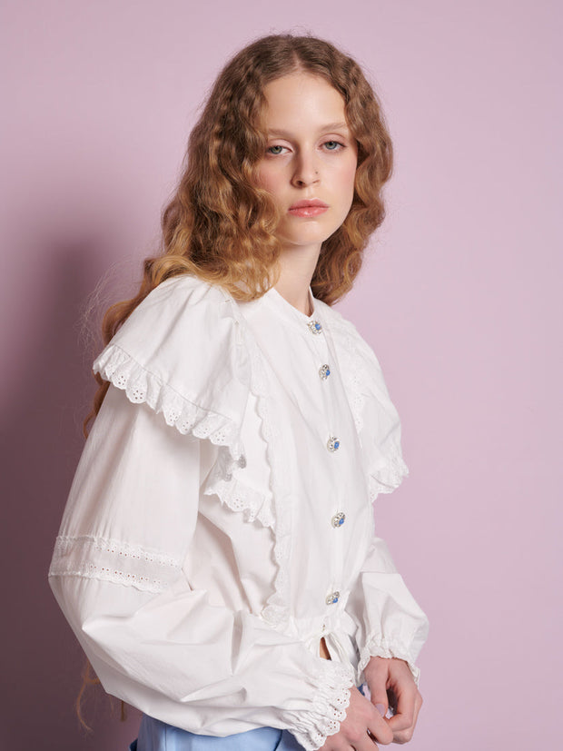 Sweet Pea Ruffle Blouse Pearled White / Z