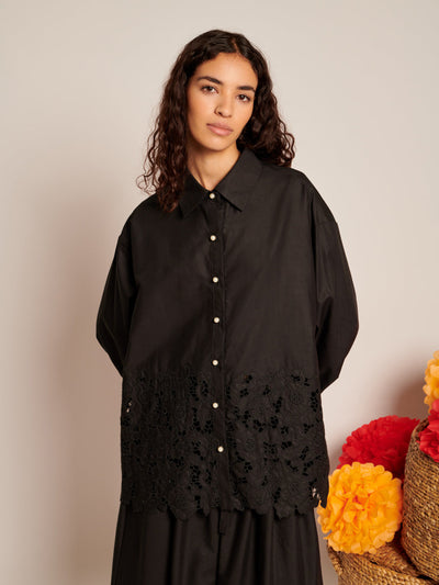 La Fiesta Embroidered Blouse Coal Black / Z