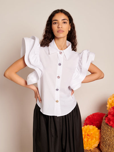 Gabriel Ruffles Blouse Pearled White / Z