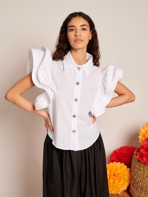 Gabriel Ruffles Blouse Pearled White / Z