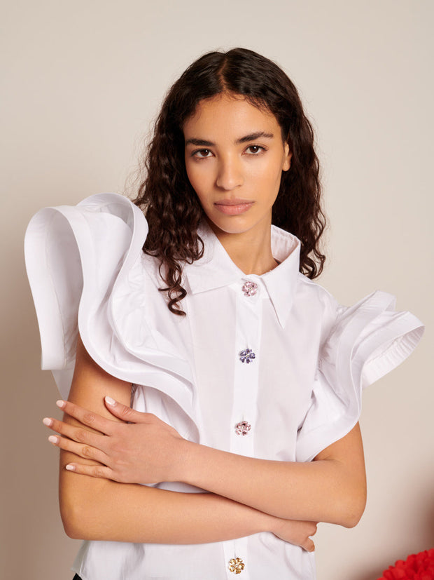Gabriel Ruffles Blouse Pearled White / Z