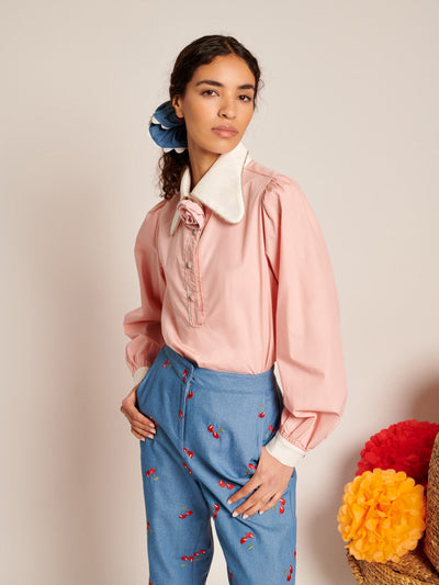 Passiflora Contrast Collar Blouse Blush Pink / Z