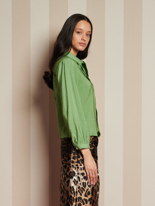 Paper Pleat Blouse Bean Green / Z
