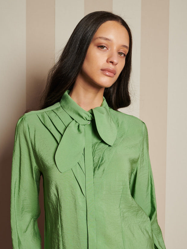 Paper Pleat Blouse Bean Green / Z
