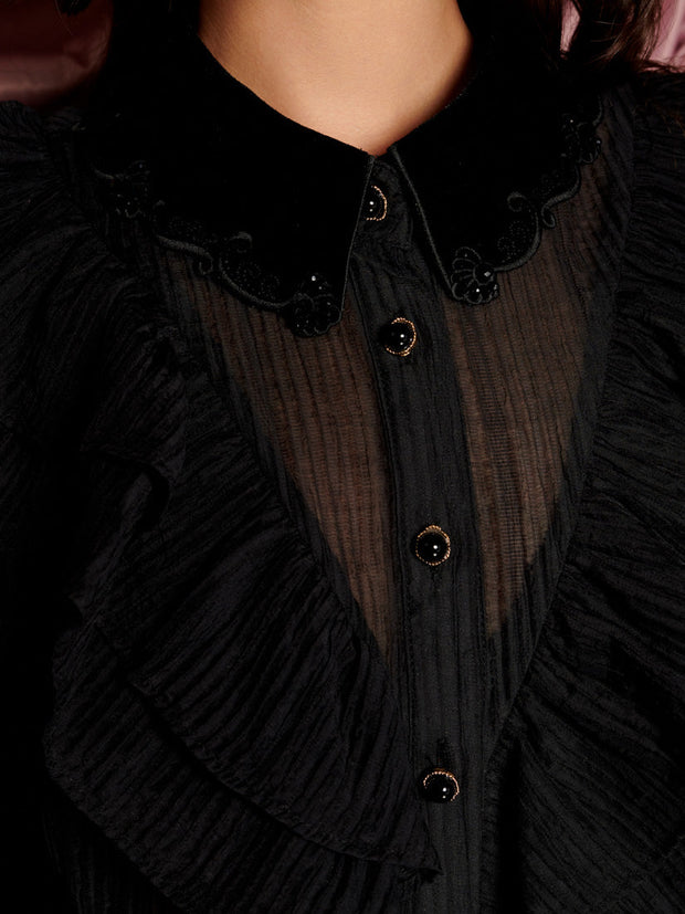 Kelly Ruffle Blouse Coal Black / Z