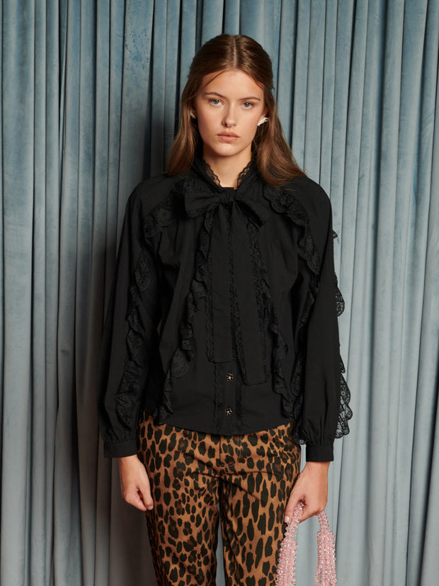 Lullaby Lace Trim Blouse Coal Black / Z