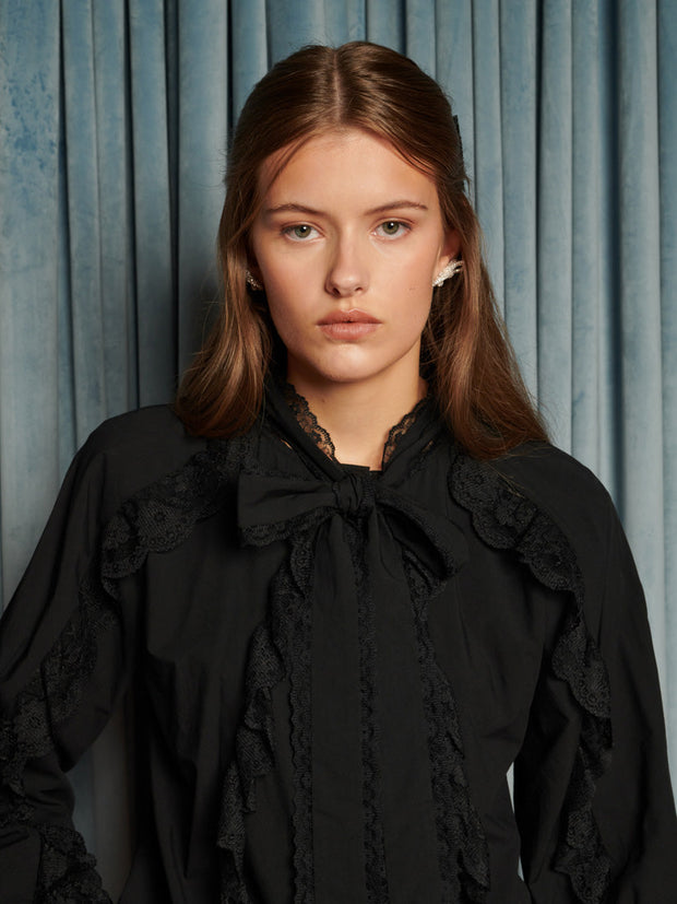 Lullaby Lace Trim Blouse Coal Black / Z