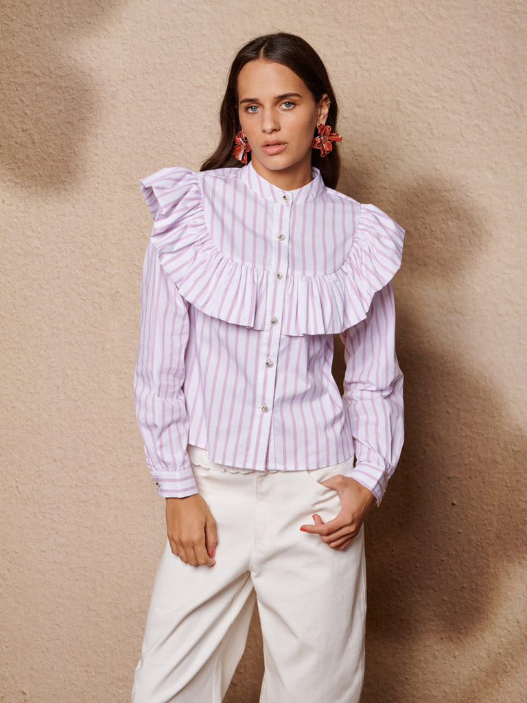 Solene Stripe Ruffle Blouse