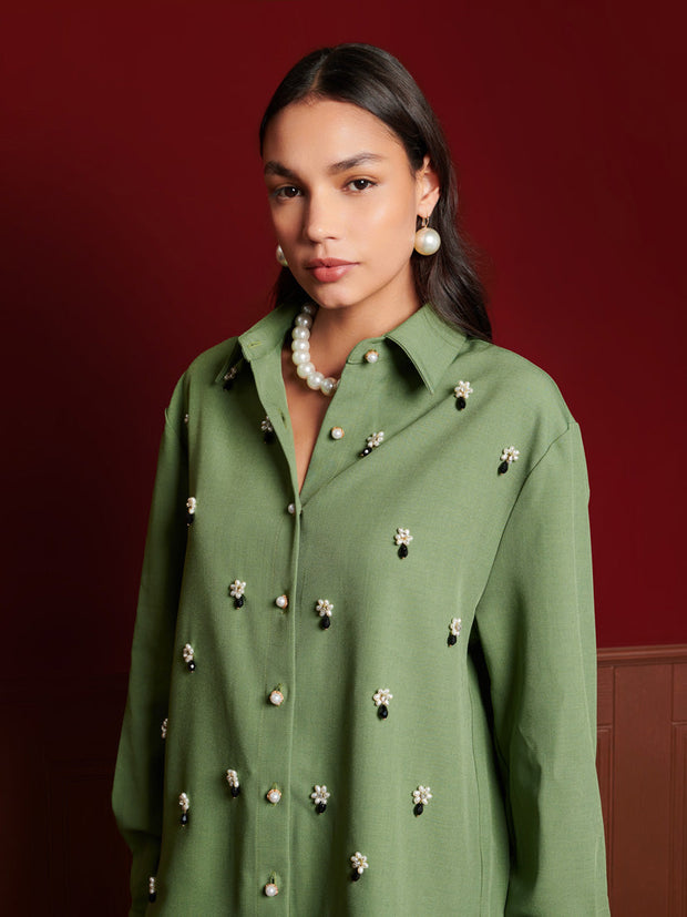 Formosa Embellished Shirt Olive Green / Z