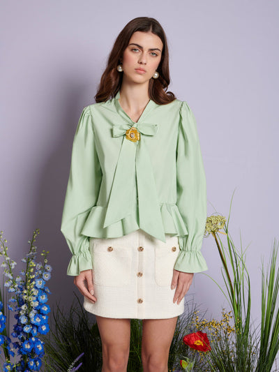Grassland Bow Blouse Pistachio Green / Z