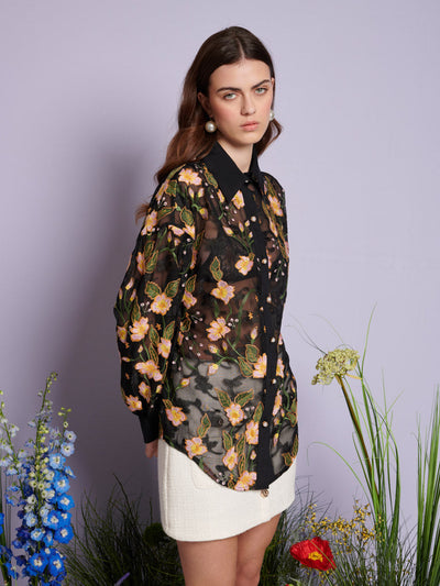 Wood Lily Embroidered Shirt Floral Black / Z