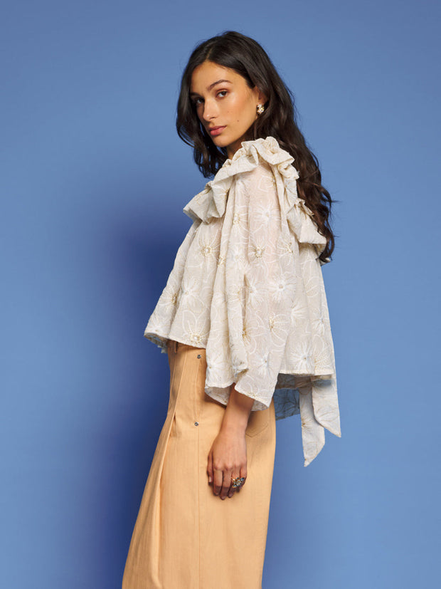 Faye Embroidered Blouse Ivory Cream / Z