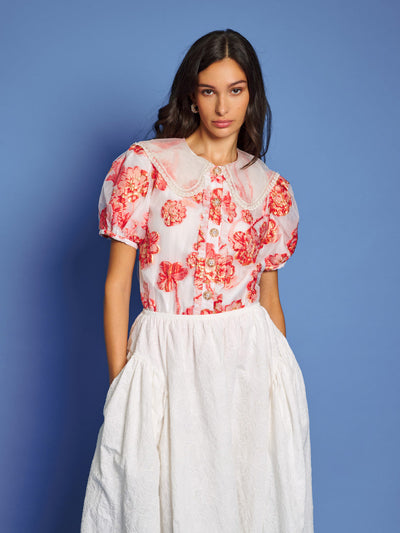 Willa Jacquard Blouse Coral Red / Z