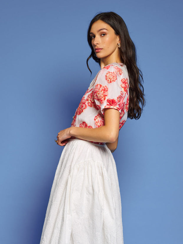 Willa Jacquard Blouse Coral Red / Z