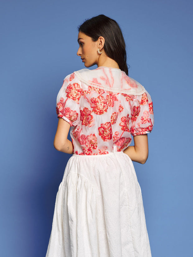 Willa Jacquard Blouse Coral Red / Z