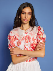 Willa Jacquard Blouse Coral Red / Z