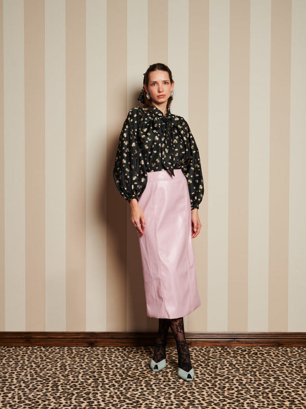<b>DREAM</b> Tea Rose Jacquard Bow Blouse