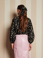 Tea Rose Jacquard Bow Blouse Coal Black / Z