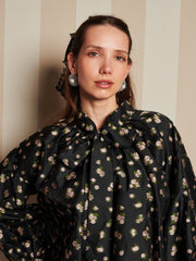 Tea Rose Jacquard Bow Blouse Coal Black / Z