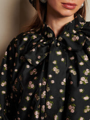 Tea Rose Jacquard Bow Blouse Coal Black / Z
