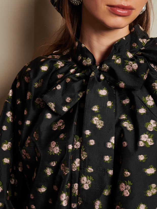 Tea Rose Jacquard Bow Blouse Coal Black / Z