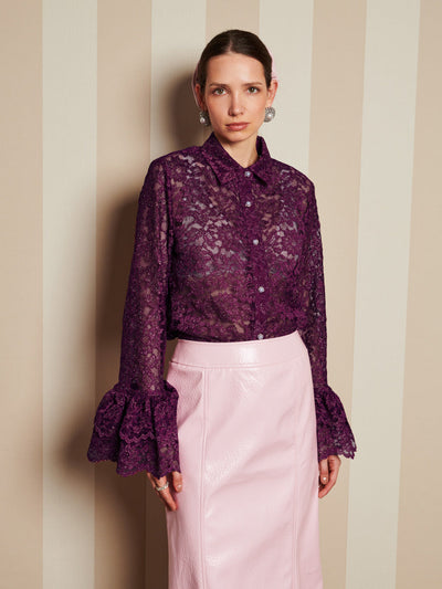 Quill Lace Ruffle Blouse Prune Purple / Z