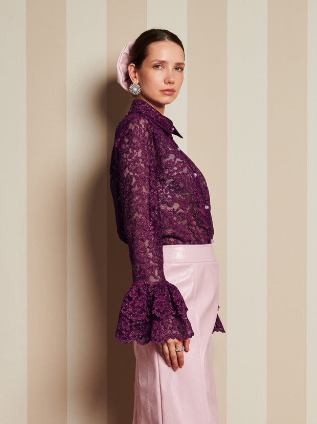 Quill Lace Ruffle Blouse Prune Purple / Z