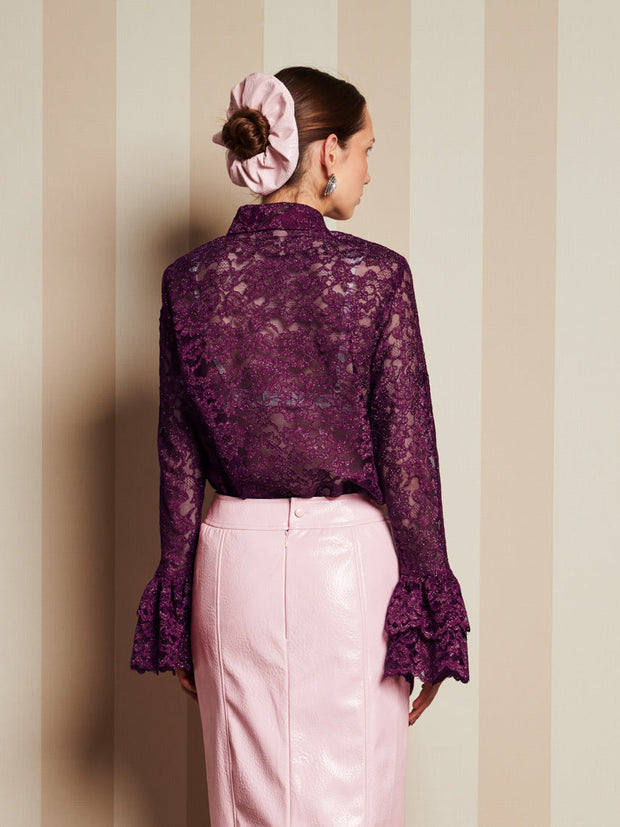 Quill Lace Ruffle Blouse Prune Purple / Z