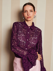 Quill Lace Ruffle Blouse Prune Purple / Z
